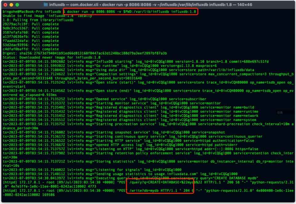 在這個示例中，我們首先連接到InfluxDB（類似于連接到MySQL數(shù)據(jù)庫），然后創(chuàng)建一個名為mydb的數(shù)據(jù)庫（類似于在MySQL中創(chuàng)建一個新的數(shù)據(jù)庫），并切換到創(chuàng)建的數(shù)據(jù)庫（類似于在MySQL中選擇一個數(shù)據(jù)庫）。接著，我們準(zhǔn)備了一條名為cpu_load的數(shù)據(jù)（在InfluxDB中，measurement相當(dāng)于MySQL中的表名），并為數(shù)據(jù)添加了host和region標(biāo)簽（類似于MySQL中的索引列）。最后，我們將數(shù)據(jù)寫入到InfluxDB中（類似于在MySQL中執(zhí)行INSERT語句）。  執(zhí)行上面的代碼后我們可以看到我們的操作成功了： 圖3