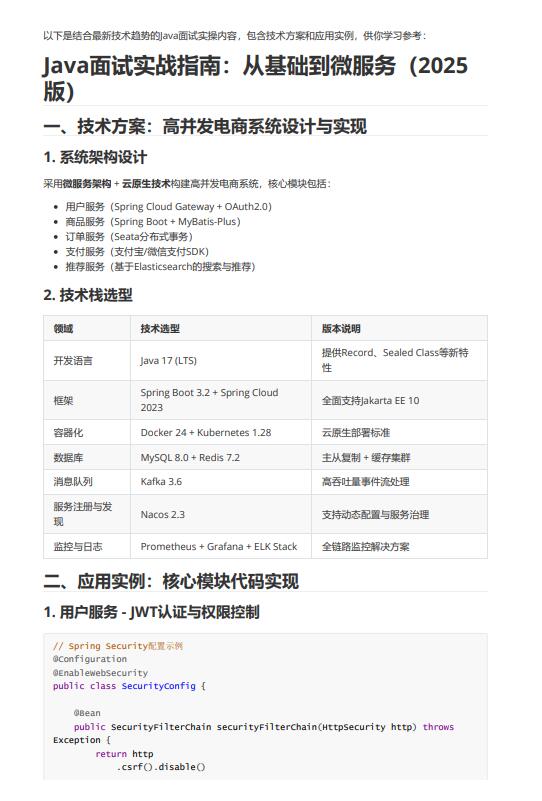 Java開發(fā)基于微服務架構的高并發(fā)電商系統(tǒng)設計與面試實戰(zhàn)指南：技術方案、應用實例及性能優(yōu)化文檔的主要內(nèi)容 PDF 下載   圖1